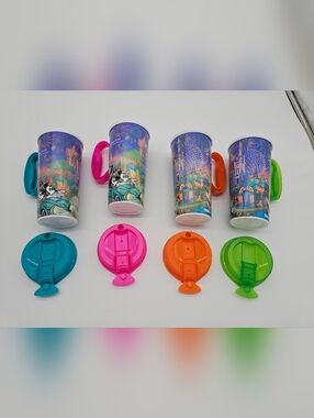 Disney-Themed Reusable Party Tumbler Cups with Color Handles - Set of 4
